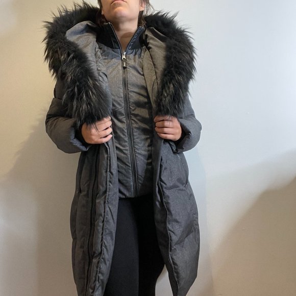 Grey Ookpik Winter Jacket w/ Racoon Fur Trim -M- - Picture 2 of 16